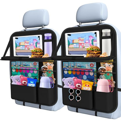 1 Pack Car Backseat Organizer with Tray, Tablet Holder for Kids Trip - color: Black