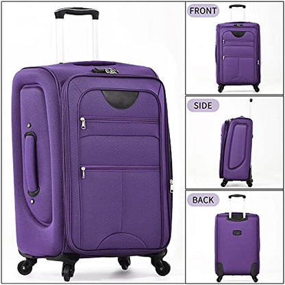 Merax Softside Luggage Set Lightweight 3 Piece Suitcase with Duffel Bag - color: Purple + bags, style: Softside Luggage(22/26/30)