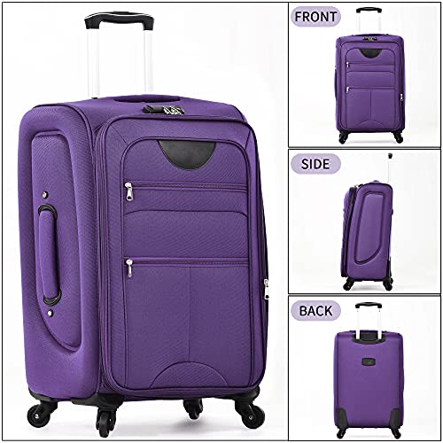 Merax Suitcase Set Softside 3-Piece Expandable Luggage with Travel Bag - color: Purple(22/26/30/Bags)