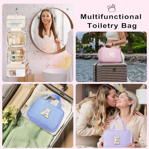 TOPEAST Hanging Toiletry Bag for Women - Portable Makeup and Travel Bag, Cruise Ship Essentials - Letter B - color: Pink, style: B
