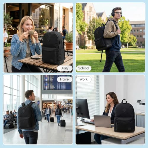WOLT Travel Laptop Backpack for Men & Women with USB Charging Port - color: All Black