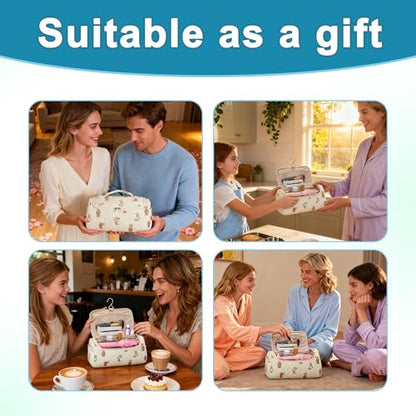 Quilted Travel Case Compatible, Toiletry Bag for Hair Curler Tools and Accessories, Hanging Case with Hook, Beige, 1 Pc - color: Bears