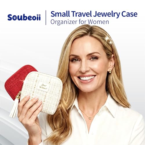 2PCS Small Travel Jewelry Case with Earring Box Mini Jewelry Case - color: 2PCS Red and silver