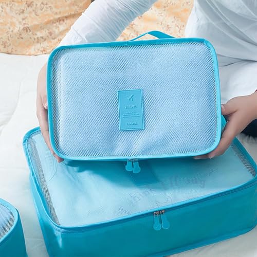 12 Set Travel Packing Cubes Luggage Packing Bags Reusable Lightweight Suitcase Organizer Cubes Set for Travel Accessories (Sky Blue+Pink) - color: sky blue+pink