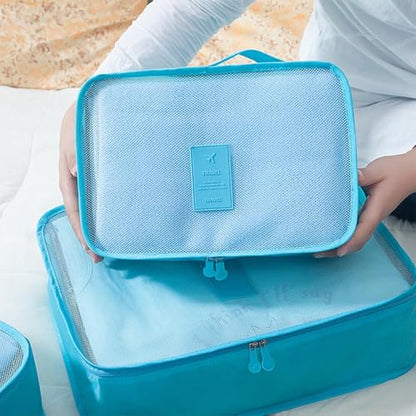 12 Set Travel Packing Cubes Luggage Packing Bags Reusable Lightweight Suitcase Organizer Cubes Set for Travel Accessories (Sky Blue+Pink) - color: sky blue+pink
