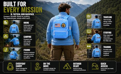 9L Mini Tactical Backpack for Men and Women, Gym Hiking Travel Daypack - color: Turquoise