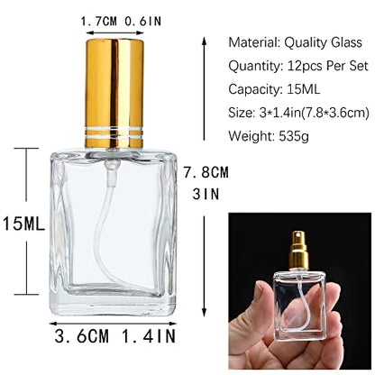 YU FENG 12pcs 15ml Clear Glass Perfume Spray Bottles, Fine Mist Atomizer - color: Gold-2