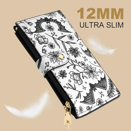 Travelambo RFID Wallet Women Large Size Bifold Multi Card Wallet Case with Zipper Pocke Credit Card Holder for Women - color: Black Bat