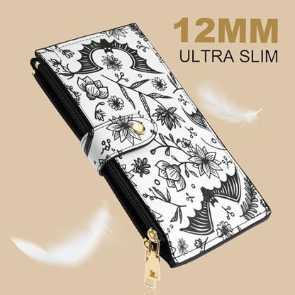 Travelambo RFID Wallet Women Large Size Bifold Multi Card Wallet Case with Zipper Pocke Credit Card Holder for Women - color: Black Bat