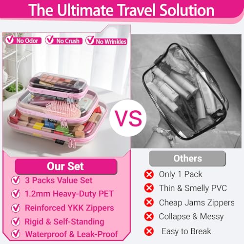 YQBRAO Clear Hard Shell Organizer Case Set, 3-Pack, Pink - color: Pink, size: LMS