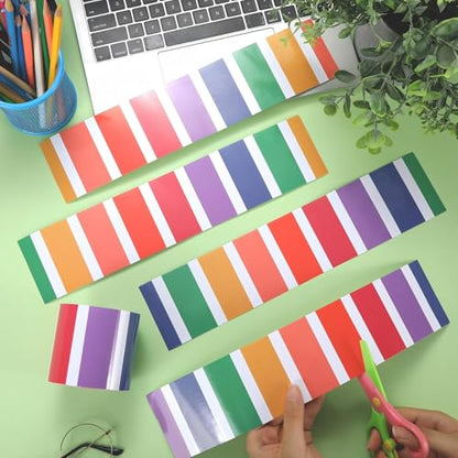 Zonon Classroom Bulletin Board Border Stripe 65 Ft,Bright Colorful Stripes - style: Bright Colorful Stripes
