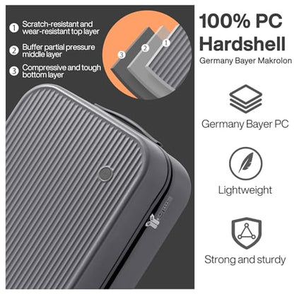 mixi 24 Inch Checked Luggage PC Hardshell Suitcases with Wheels for Travel Woman Men, Rock Gray - color: Rock Gray TSA2, size: 24-inch