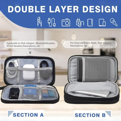 Electronic Organizer Travel USB Cable Accessories Bag/Case, Double Layers Waterproof for Power Bank,Charging Cords,Chargers,Mouse,Earphones Flash Driver Gray