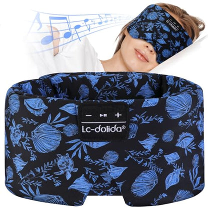 LC-dolida Sleep Mask with Bluetooth Headphones, Extra Large Silk Eye Mask for Sleeping Side Day Sleepers, Sleep Headphones Bluetooth 5.4 for Women Men with Thin Speaker, Blackout, Comfort, Microphone - color: Midnight Ocean
