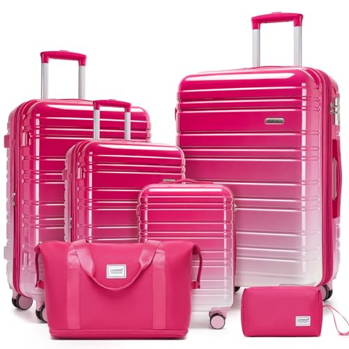 LARVENDER Luggage Sets 6 Piece Expandable Suitcases Set, Berry Sparkling - color: Berry Sparkling 6PCS, size: Family Set