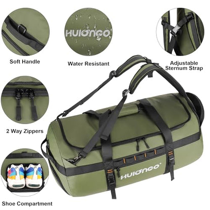 Hulongo Waterproof Duffel Bag Backpack for Men, Green, 40L - color: Green, size: 40L
