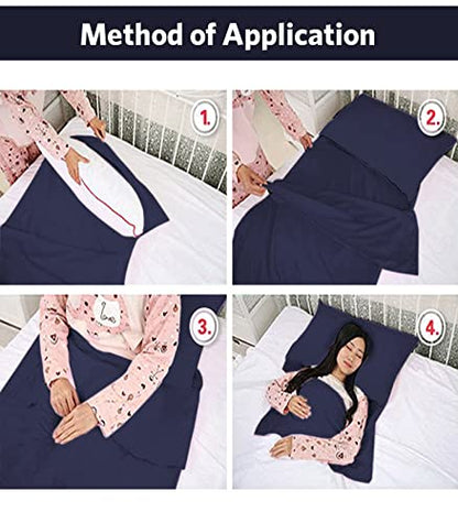 Sleeping Bag Liner All-Season Travel Sleep Sack for Adults - color: Navy, size: 83x71"