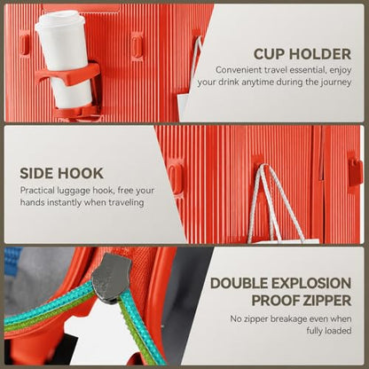 3 Piece Luggage Set with Spinner Wheels Cup Holder, Orange - color: Orange