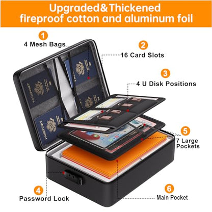 DocSafe 5200°F Fireproof Document Organizer Box with Lock, Heat Insulated - color: Black, size: 15"x11"x4.1"