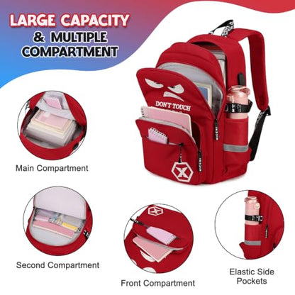Backpack for Boys, 4PCS Cool Luminous Boy Backpack with Lunch Box | Sling Bag & Pencil Case for Kids, Bookbag for Boys Teens Elementary Middle School Students, Schoolbag Glow In The Dark - color: Red