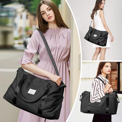 Travel Duffel Bags for Women,Carry-On Weekender Overnight Bag - color: Black, size: Extra Large