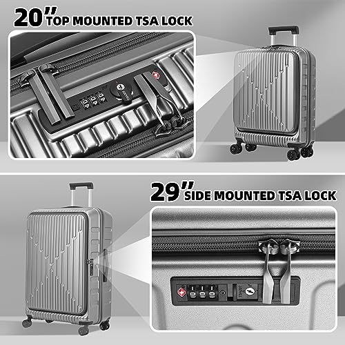 Kaleenie 2 PCS 20/29 Luggage Sets, 20” Cabin Luggage 29” Side Open Suitcase - color: Dark Gray, size: 20/29 Set