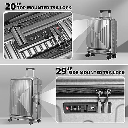 Kaleenie 2 PCS 20/29 Luggage Sets, 20” Cabin Luggage 29” Side Open Suitcase - color: Dark Gray, size: 20/29 Set