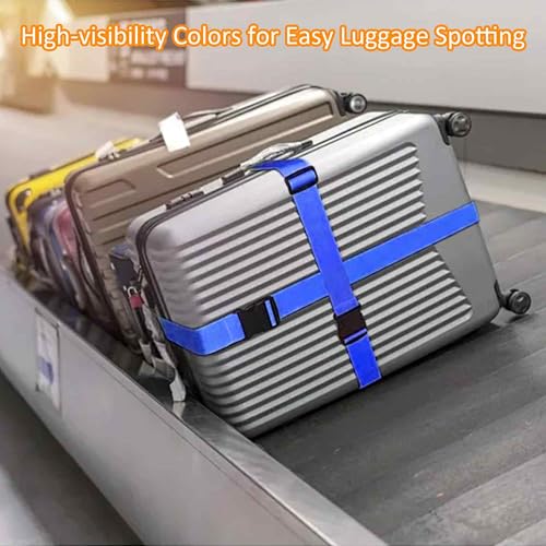4 Pack Blue Luggage Straps, Adjustable Travel Belt for Suitcases, Secure Buckle Suitcase Accessories - color: Blue
