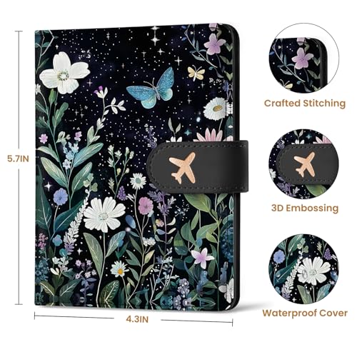 Passport Holder for Travel, RFID Blocking Wallet with Magnetic Closure - color: C-Starry Garden