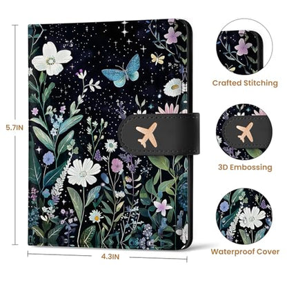 Passport Holder for Travel, RFID Blocking Wallet with Magnetic Closure - color: C-Starry Garden