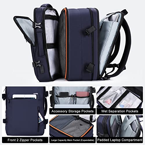 HOMIEE 40L Expandable Carry on Backpack Fit 15.6 Inch Laptop for Travel - color: Blue