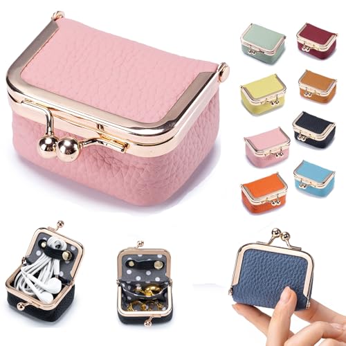 Genuine Leather Mini Jewelry Box for Women, Portable Travel Jewelry Case - color: Pink - 2.5in