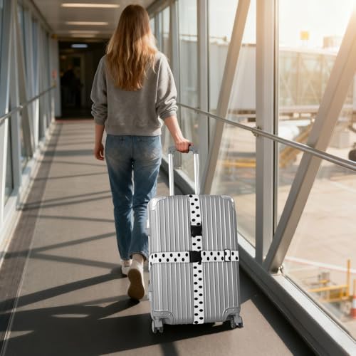 Polka Dots Black White Luggage Straps for Suitcases Luggage Belt Suitcase Strap with Buckles Packing Travel Adjustable 2 Pack
