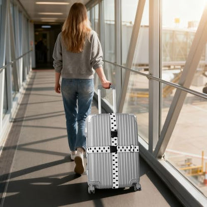 Polka Dots Black White Luggage Straps for Suitcases Luggage Belt Suitcase Strap with Buckles Packing Travel Adjustable 2 Pack