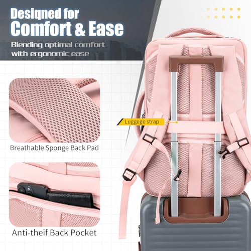 42L Carry On Travel Backpack With 4 Packing Cubes, TSA Friendly - color: Pink