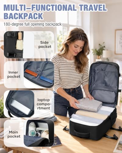suradar Travel Backpack, 180° Open Laptop Backpack with Shoe Compartment - color: W3-black
