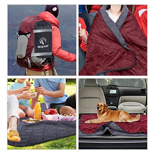 REDCAMP Large Camping Blanket with Sherpa Lining, Wine Red 79"x59" - color: Red, size: 59"x 79"