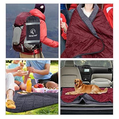 REDCAMP Large Camping Blanket with Sherpa Lining, Wine Red 79"x59" - color: Red, size: 59"x 79"