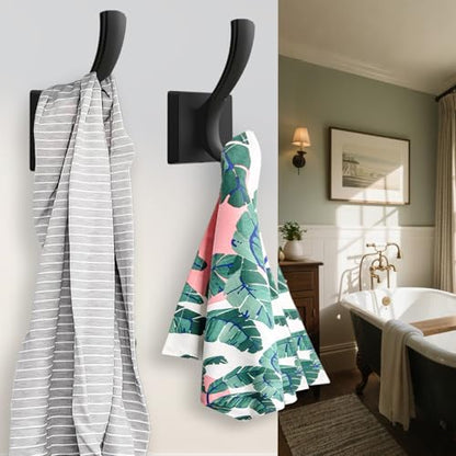 TOFIIGREM Black Towel Hooks, Coat Robe Hooks Bathroom Entryway Mudroom Pool Hooks for Wall Mount Hanging Towels Bathrobe Key Hat Backpack (2 Pack, Black) - color: Black, size: 2 Pack