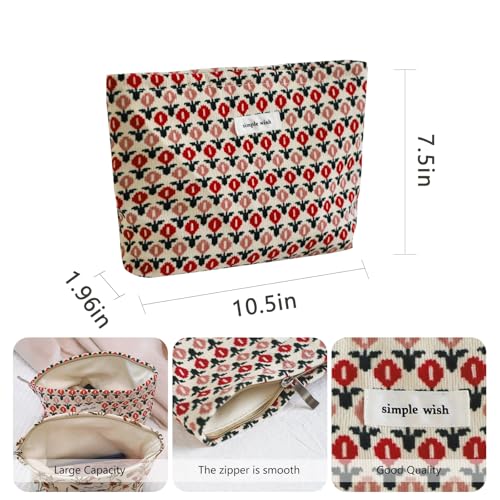 Wudygirl Makeup Bag for Women Travel Cosmetic Bag 10.5"x7.5" Boho Floral - color: Boho Floral