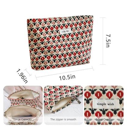 Wudygirl Makeup Bag for Women Travel Cosmetic Bag 10.5"x7.5" Boho Floral - color: Boho Floral