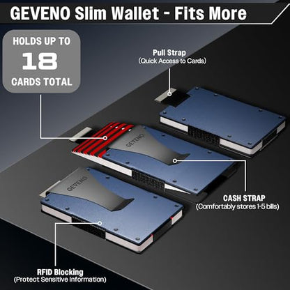 Slim Ridge Wallet for Men–Metal Minimalist RFID 1–21 Card Holder - color: Blue, style: Money Clip