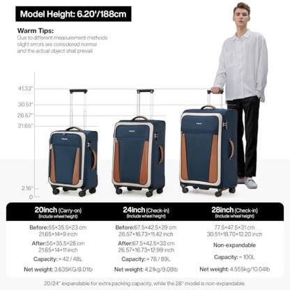 mixi 28 Inch Softside Checked Luggage, Deep Blue-Off White - color: Deep Blue-Off White, size: 28-Inch Checked in