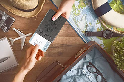 Passport Holder Wallet Cover Case RFID Blocking Slot Travel Accessories - color: Dark Gray