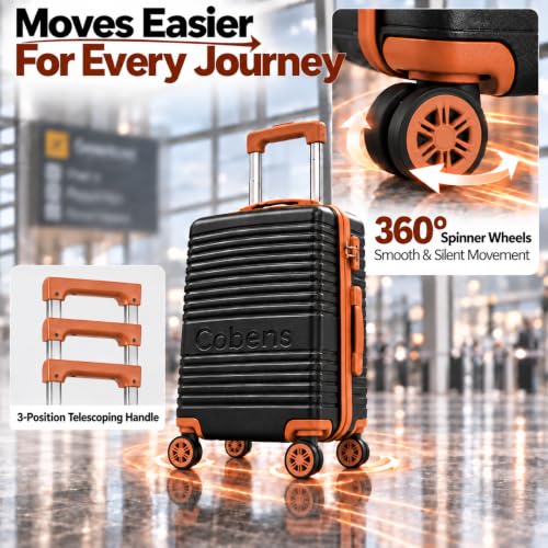 Cobens Luggage Sets 5 Piece, Suitcases with Wheels, 20"/24"/28",Black - color: Black, size: 5 Piece Sets (20/24/28/DB/TB)