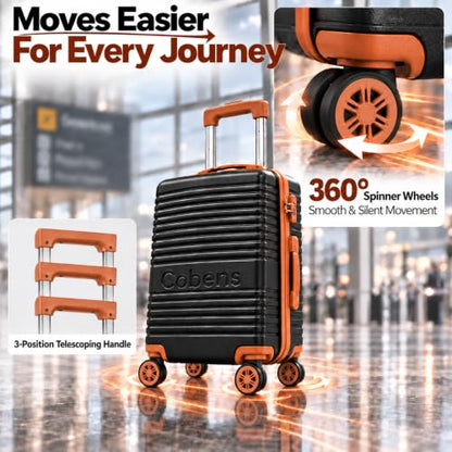 Cobens Luggage Sets 5 Piece, Suitcases with Wheels, 20"/24"/28",Black - color: Black, size: 5 Piece Sets (20/24/28/DB/TB)