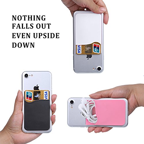 3 Pack Adhesive Card Holder for Back of Phone,Stick on Credit Card Pouch | Silcone Sticky Card Holder for Phone Case,Cell Phone Wallet Pocket Stick On,Credit Card Sleeve for iPhone,iPad,Galaxy,Android - color: Black,White,Pink
