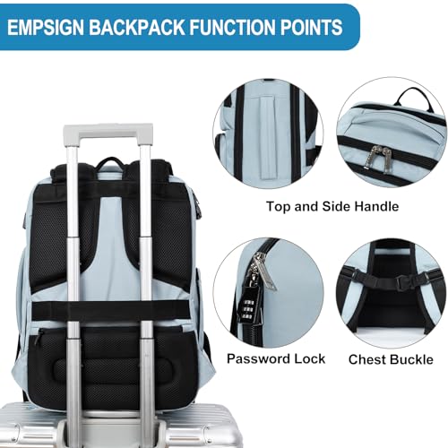 EMPSIGN Travel Backpack Women, Large Carry On Backpack 17 inch, Light Blue - color: Light Blue, size: 17 Inch
