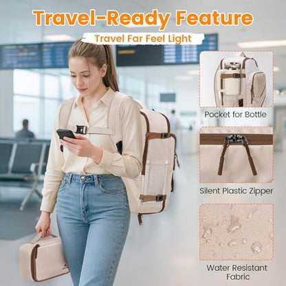 MATEIN Personal Item Travel Backpack, Carry on Bag with Electronics Case - color: Light Khaki, size: Large