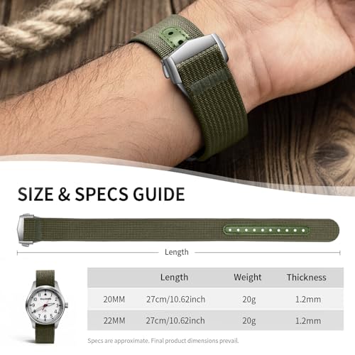 Nylon Watch Strap 20mm 22mm Nylon Watch Band Replacement Single Pass Strap Breathable Military Watch Bands for Men Soft Elastic Watch Straps - color: Army Green, size: 22mm